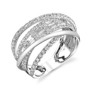 925 Sterling Silver Diamond Wave Ring Size 6